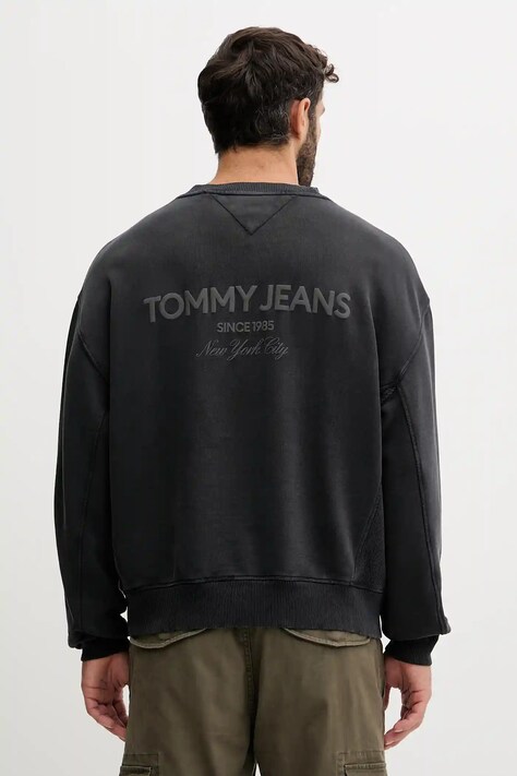 Tommy Jeans hanorac de bumbac culoarea gri, cu imprimeu, DM0DM22079