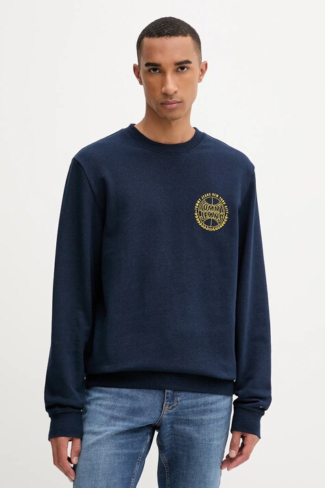 Bavlněná mikina Tommy Jeans pánská, tmavomodrá barva, s potiskem, DM0DM22081