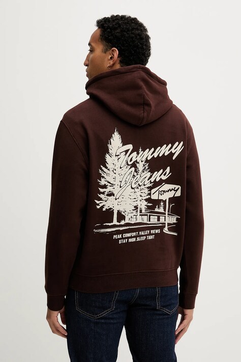 Tommy Jeans bluza męska kolor brązowy z kapturem z nadrukiem DM0DM22088
