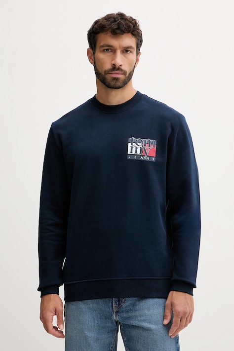 Хлопковая кофта Tommy Jeans цвет синий с принтом DM0DM22093
