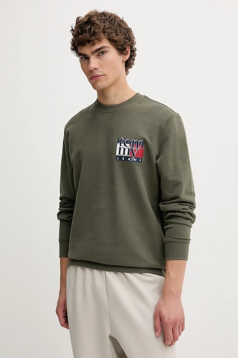 Tommy Jeans bluza bawełniana męska kolor zielony z nadrukiem DM0DM22093
