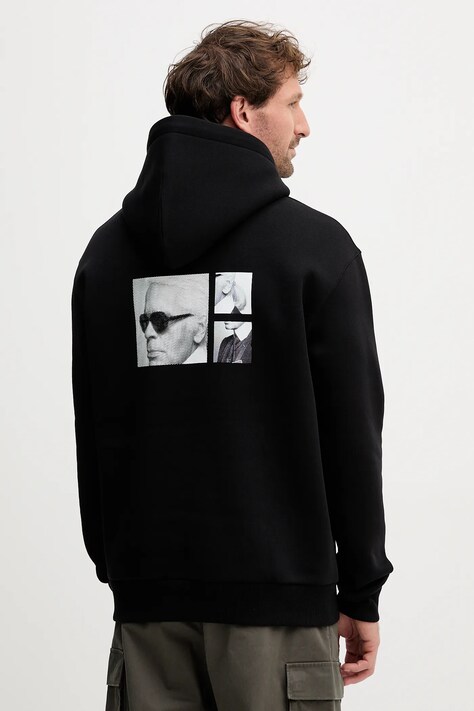 Karl Lagerfeld bluza męska kolor czarny z kapturem z nadrukiem 554909.705116