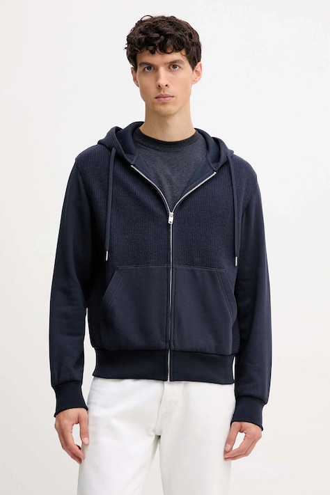 Кофта с добавлением шерсти United Colors of Benetton цвет синий с капюшоном однотонная 3ORNU500S