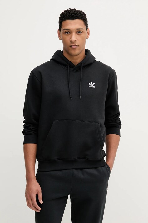 Mikina adidas Originals Essential pánská, černá barva, s kapucí, hladká, JV6056