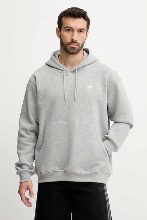 adidas Originals bluză Essential culoarea gri, cu glugă, cu imprimeu, JV6057
