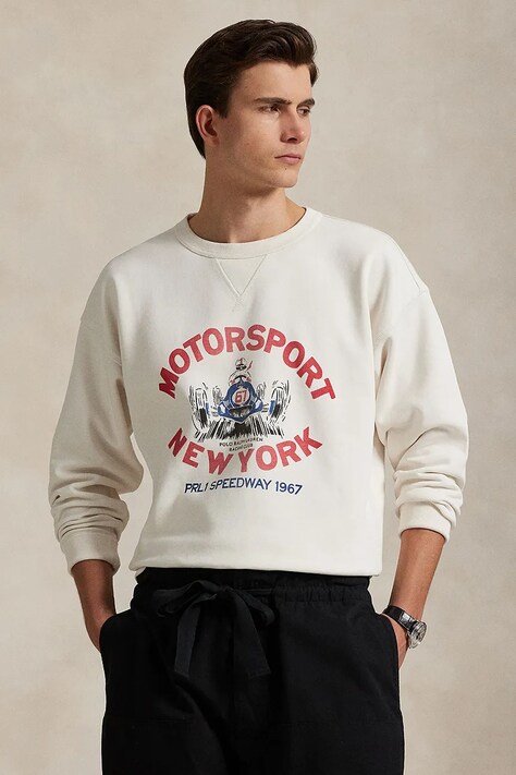 Polo Ralph Lauren bluza bawełniana Lscnvfm2 Long Sleeve męska kolor biały z nadrukiem 710972336