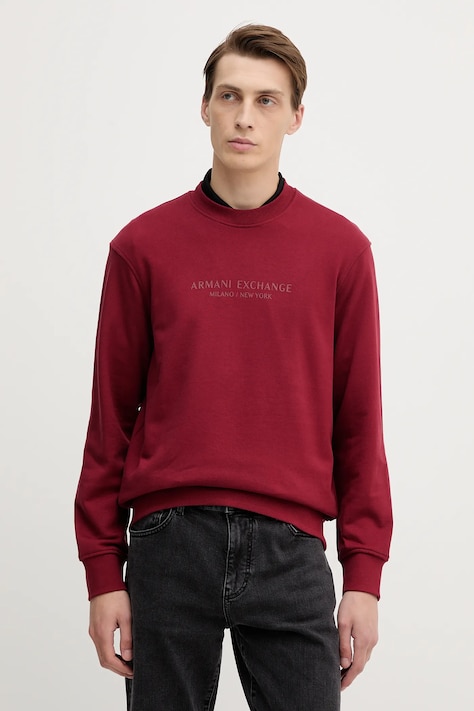 Bavlněná mikina Armani Exchange pánská, vínová barva, s aplikací, XM001284 AF20934