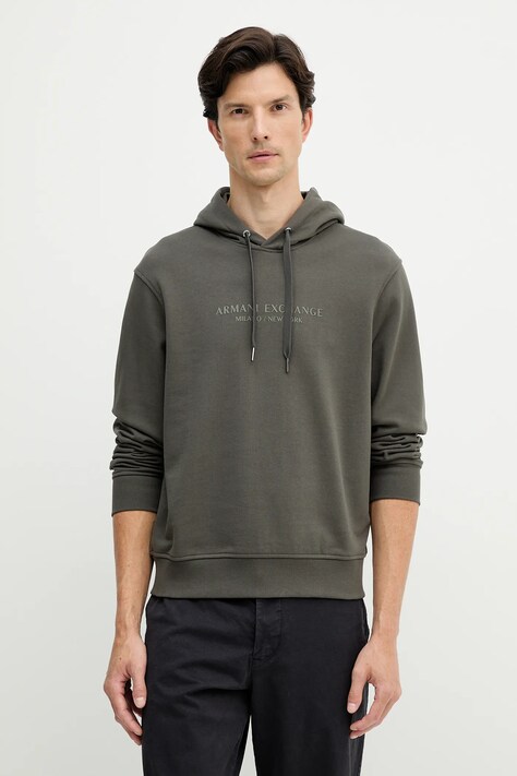 Armani Exchange bluza bawełniana męska kolor zielony z kapturem z nadrukiem XM001294 AF20934