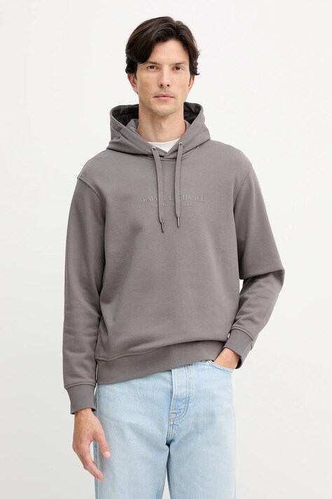 Armani Exchange bluza bawełniana męska kolor szary z kapturem z nadrukiem XM001294 AF20934