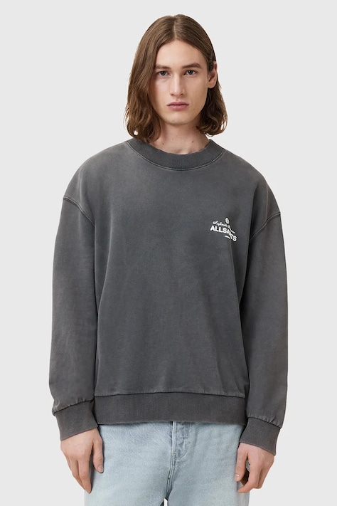 Памучен суичър AllSaints SOLEIL мъжки в сиво с принт M015NC