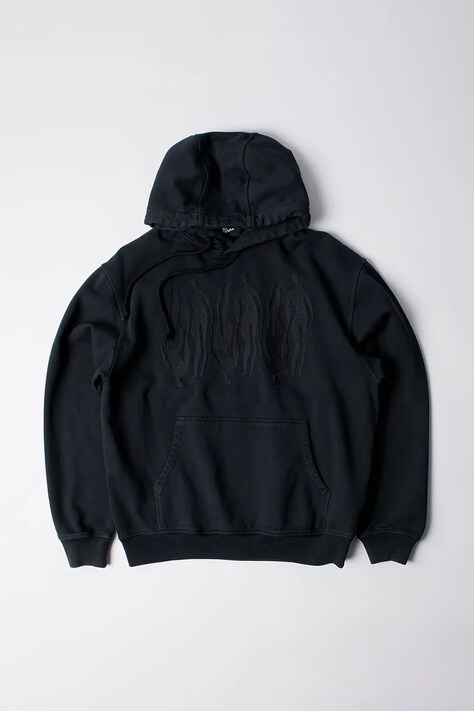 Памучен суичър by Parra Connected guy hooded мъжки в черно с качулка с апликация 54226
