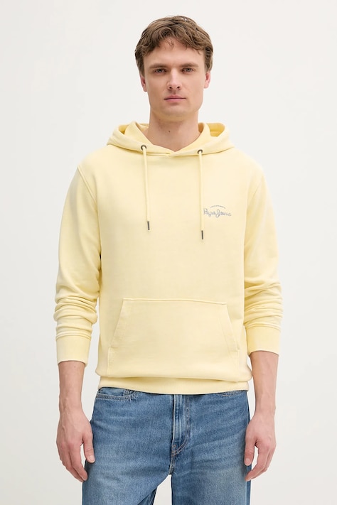 Bavlnená mikina Pepe Jeans žltá farba, s kapucňou, s potlačou, PM582916