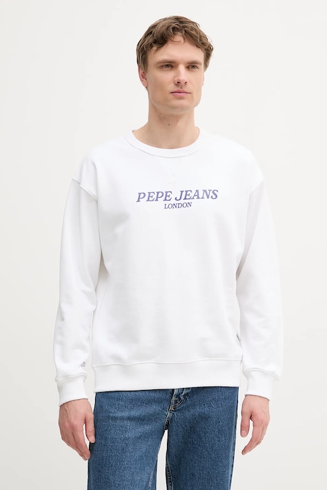 Pepe Jeans bluza bawełniana męska kolor biały wzorzysta PM582922