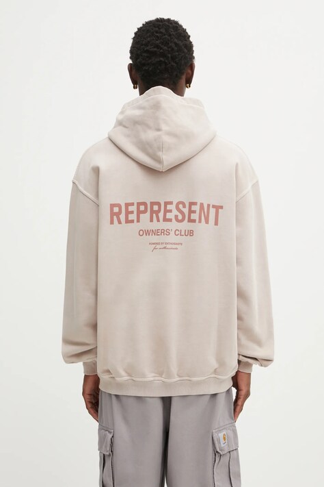 Represent bluza bawełniana Owners Club męska kolor różowy z kapturem z nadrukiem OCM41113