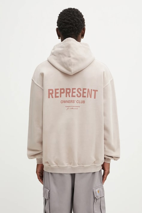 Represent bluza bawełniana Owners Club męska kolor różowy z kapturem z nadrukiem OCM41113