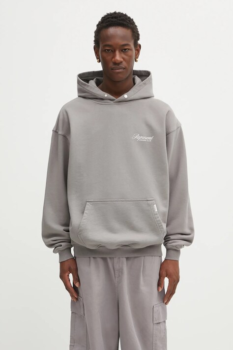 Represent bluza bawełniana Owners Club Script męska kolor szary z kapturem z nadrukiem OCM41200