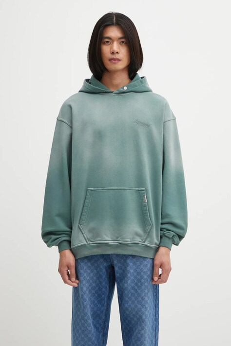 Represent bluza bawełniana Owners Club Script męska kolor zielony z kapturem z nadrukiem OCM41200