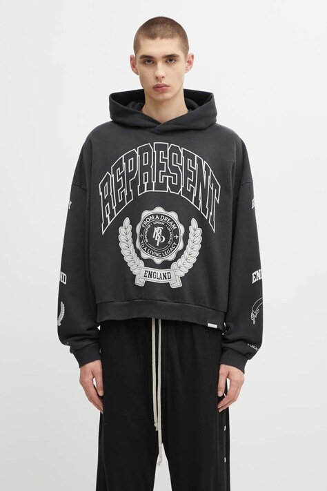 Represent bluza bawełniana Legacy Crest męska kolor czarny z kapturem z nadrukiem MLM100372