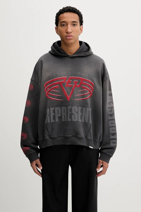 Represent bluza dwustronna bawełniana Reversible Living Legacy Falcon męska kolor szary z kapturem wzorzysta MLM100681