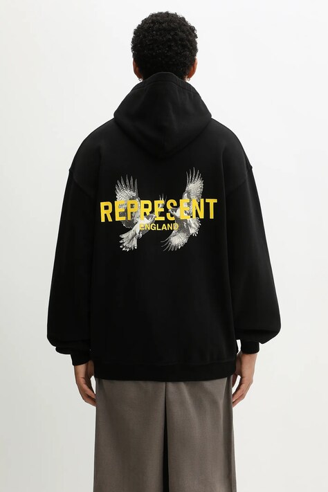 Represent bluza bawełniana LEGACY FALCONS męska kolor czarny z kapturem wzorzysta MLM100734