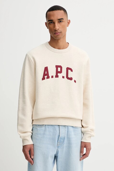 A.P.C. bluza sweat harris - GOTS męska kolor beżowy z nadrukiem COHBR.H37012