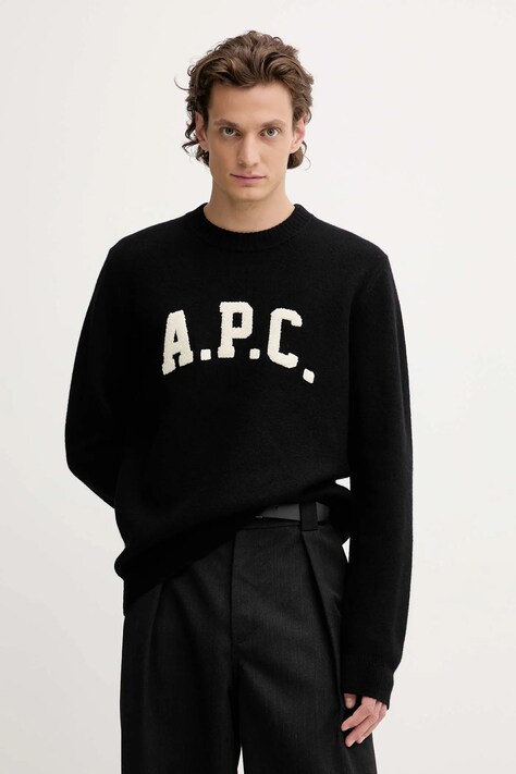 A.P.C. sweter wełniany pull jay męski kolor czarny ciepły WVBDK.H23458