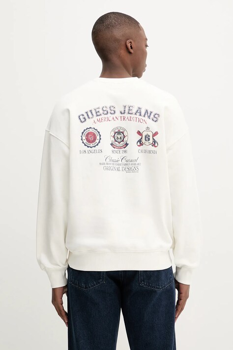 Guess Jeans bluza bawełniana męska kolor beżowy z nadrukiem M5YQ13 KCPR1