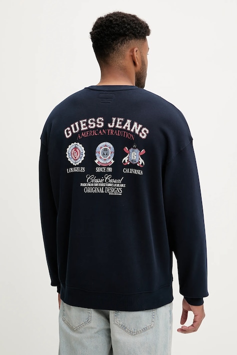 Бавовняна кофта Guess Jeans колір синій з принтом M5YQ13 KCPR1