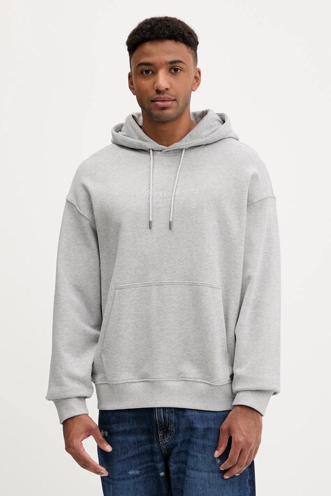 Βαμβακερή μπλούζα Guess Jeans χρώμα: γκρι, με κουκούλα, M5YQ16 KCPR1