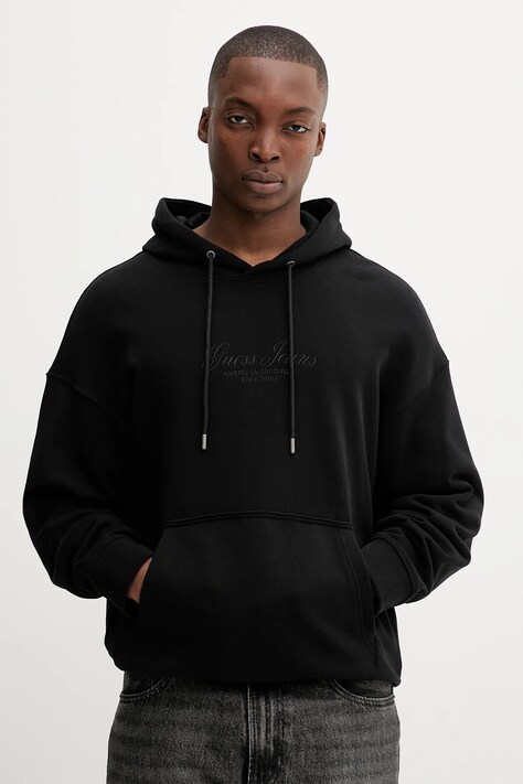 Guess Jeans felpa in cotone uomo colore nero con cappuccio M5YQ16 KCPR1