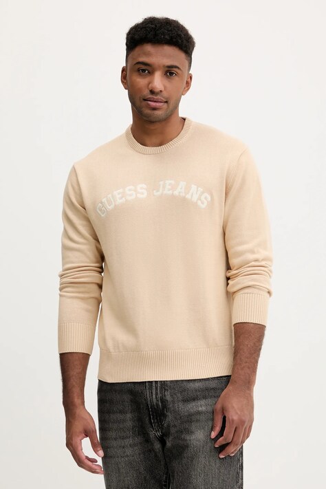 Βαμβακερό πουλόβερ Guess Jeans ανδρικό, χρώμα: μπεζ, M5YR18 Z3HM1