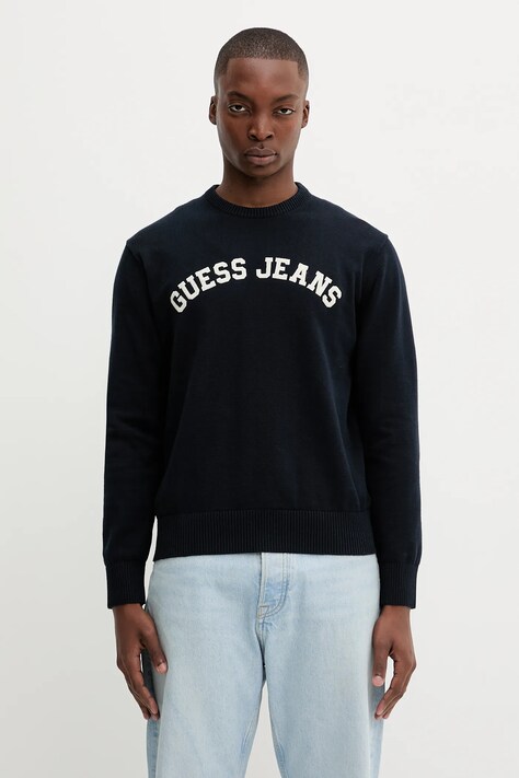 Bombažen pulover Guess Jeans moški, mornarsko modra barva, M5YR18 Z3HM1