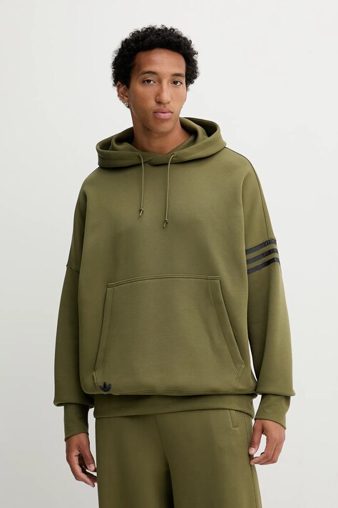 adidas Originals bluză Neuclassics culoarea verde, cu glugă, cu imprimeu, HZ3739