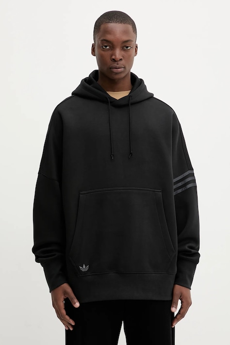 adidas Originals bluză Neuclassics culoarea negru, cu glugă, cu imprimeu, HZ3740