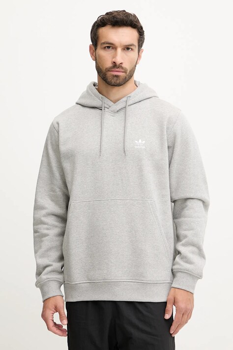 adidas Originals bluză Essentials culoarea gri, cu glugă, melanj, HZ6585