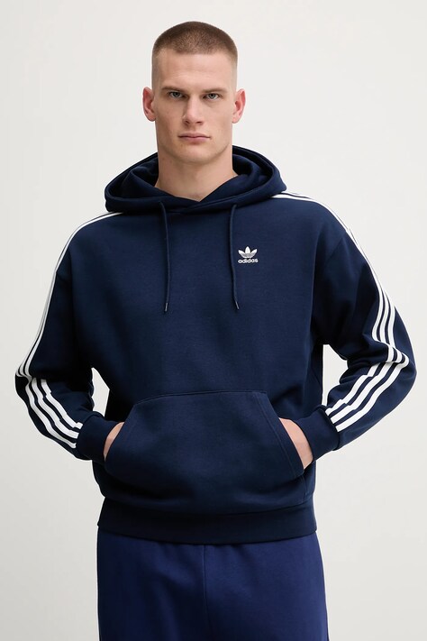 adidas Originals bluză Baggy Hoodie culoarea bleumarin, cu glugă, cu imprimeu, JP1075