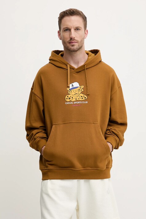 adidas Originals hanorac de bumbac Graphic Lo Hd culoarea maro, cu glugă, cu imprimeu, JW0167