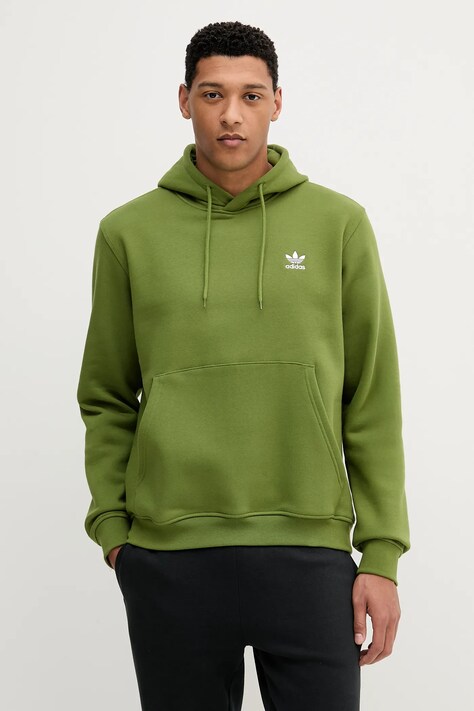 adidas Originals bluză Essentials culoarea verde, cu glugă, cu imprimeu, JW1067