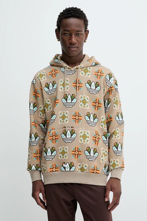 adidas Originals bluza Graphic Lo Hd męska kolor beżowy z kapturem wzorzysta JW1084
