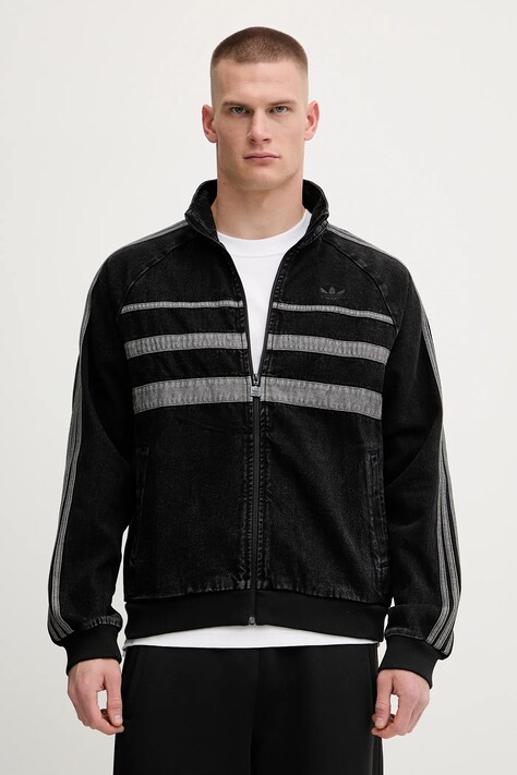 Džínová mikina adidas Originals First TT Denim pánská, černá barva, s aplikací, JW5883