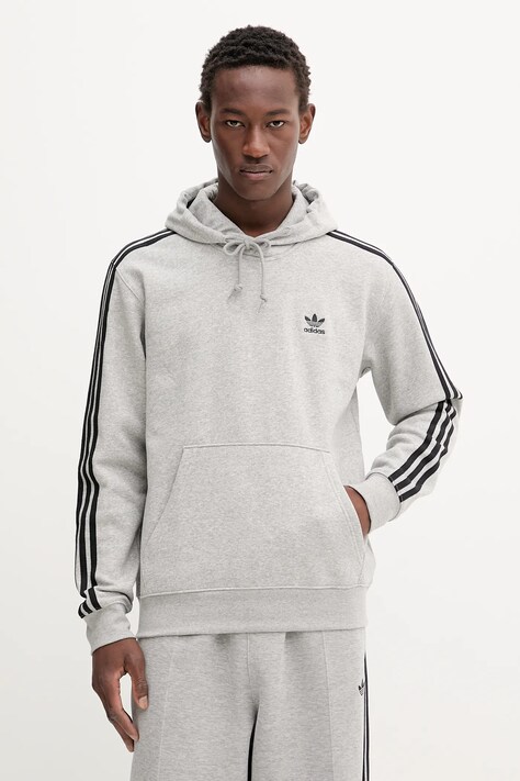 adidas Originals bluza 3-Stripes męska kolor szary z kapturem z aplikacją JY1376