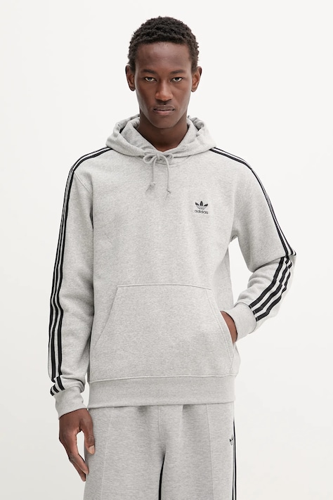 adidas Originals bluza 3-Stripes męska kolor szary z kapturem z aplikacją JY1376