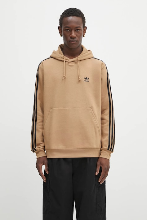 adidas Originals bluza 3-Stripes męska kolor beżowy z kapturem z aplikacją JY1377