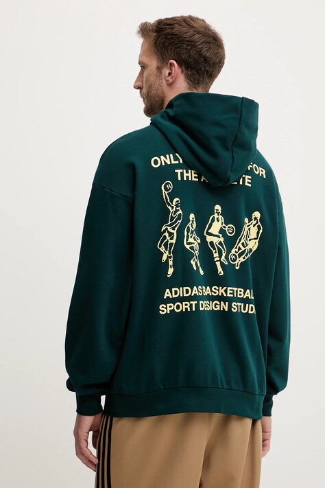 adidas Originals hanorac de bumbac Asd Otb Hoodie culoarea verde, cu glugă, cu imprimeu, JY3652