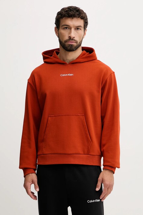 Calvin Klein Performance bluza męska kolor pomarańczowy z kapturem z nadrukiem LVGMF5W302