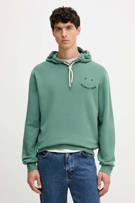 PS Paul Smith bluza bawełniana męska kolor zielony z kapturem z aplikacją M2R-217Z-T22469