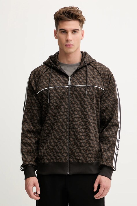 Guess bluza PARIMO męska kolor brązowy z kapturem wzorzysta Z5BQ13 K2042