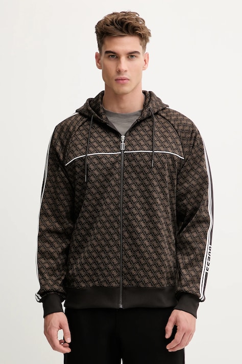 Guess bluza PARIMO męska kolor brązowy z kapturem wzorzysta Z5BQ13 K2042