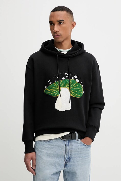 MSGM bluza bawełniana męska kolor czarny z kapturem z aplikacją 3940MM124.257795