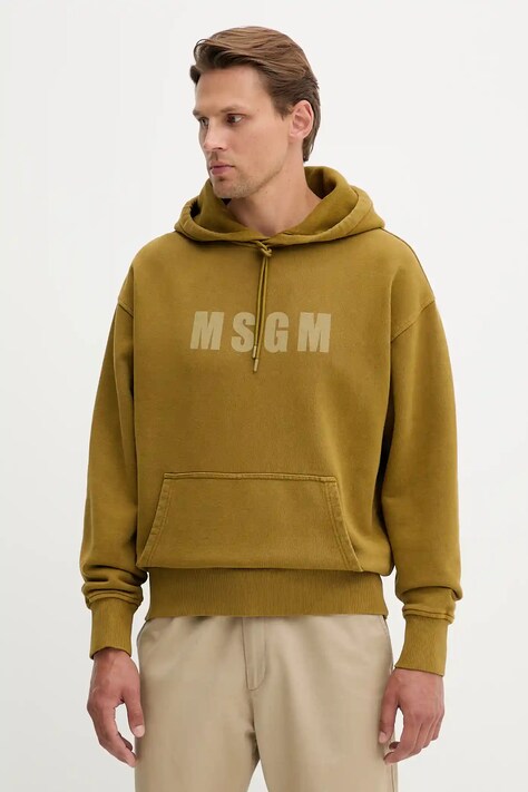 MSGM bluza bawełniana męska kolor zielony z kapturem z nadrukiem 3940MM97SE.257586
